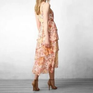 LC Lauren Conrad Floral Layered Midi Dress - Peach and Cream